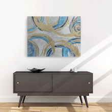 Load image into Gallery viewer, Canvas Wall Art: Turquoise &amp; Gold Circle Motif Painting (48&quot;x36&quot;)
