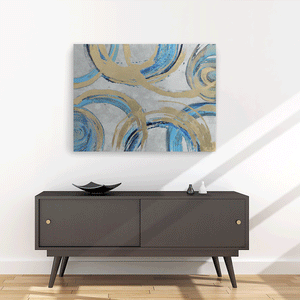 Canvas Wall Art: Turquoise & Gold Circle Motif Painting (48"x36")