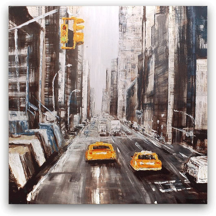 Canvas Wall Art: Cityscape Abstract Art of NYC Yellow Cabs Painting (36