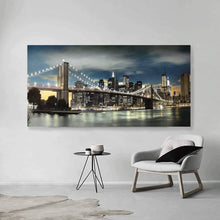 Load image into Gallery viewer, Canvas Wall Art: NYC Brooklyn Bridge at Night (58&quot;x28&quot;)
