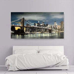 Canvas Wall Art: NYC Brooklyn Bridge at Night (58"x28")