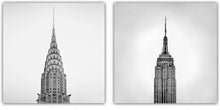 Load image into Gallery viewer, Canvas Wall Art: The Top of the Empire State and Chrysler Building; 2 panels (total size 60&quot;x30&quot;)
