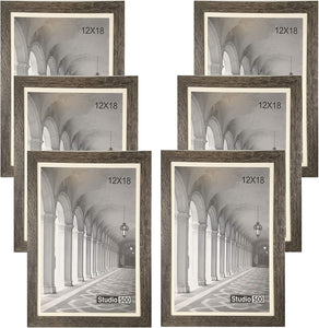 Studio 500 6pc Set 12 x 18 in Wall Black or Gray Distressed Poster Frames w/off-white mat for 11 x 17 in Poster Frame