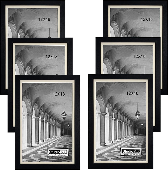 Studio 500 6pc Set 12 x 18 in Wall Black or Gray Distressed Poster Frames w/off-white mat for 11 x 17 in Poster Frame